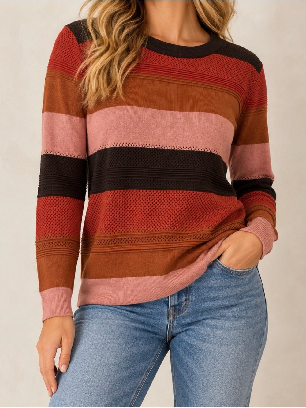 Market & Spruce Brown and Red Striped Sweater - NWT - Size L